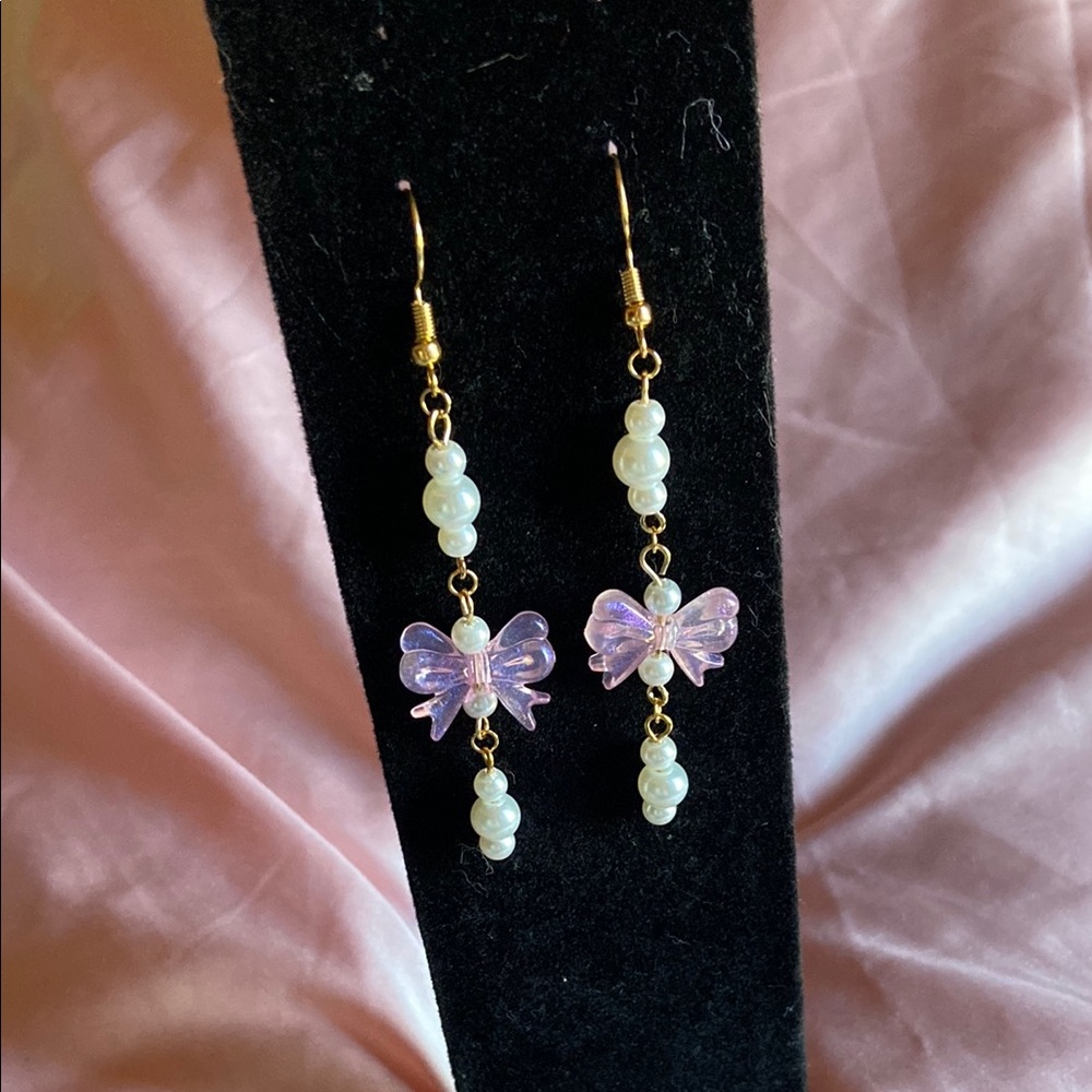 Elegant Gold and Pink Bows Earrings